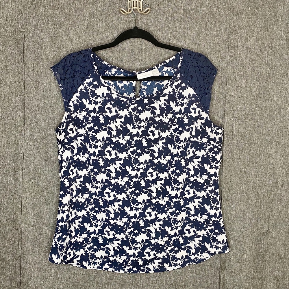 Navy floral blouse